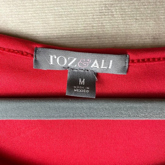 ROZ & ALI Women's Crochet Lace Top 3/4 Bell Sleeve Red-Medium - Picture 2 of 7